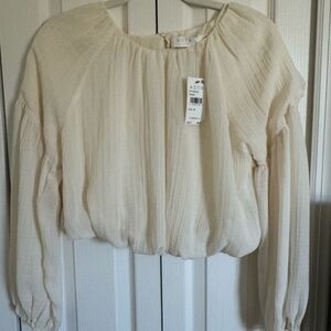 ASTR Cream Long Sleeve Crop Blouse with Bib Collar